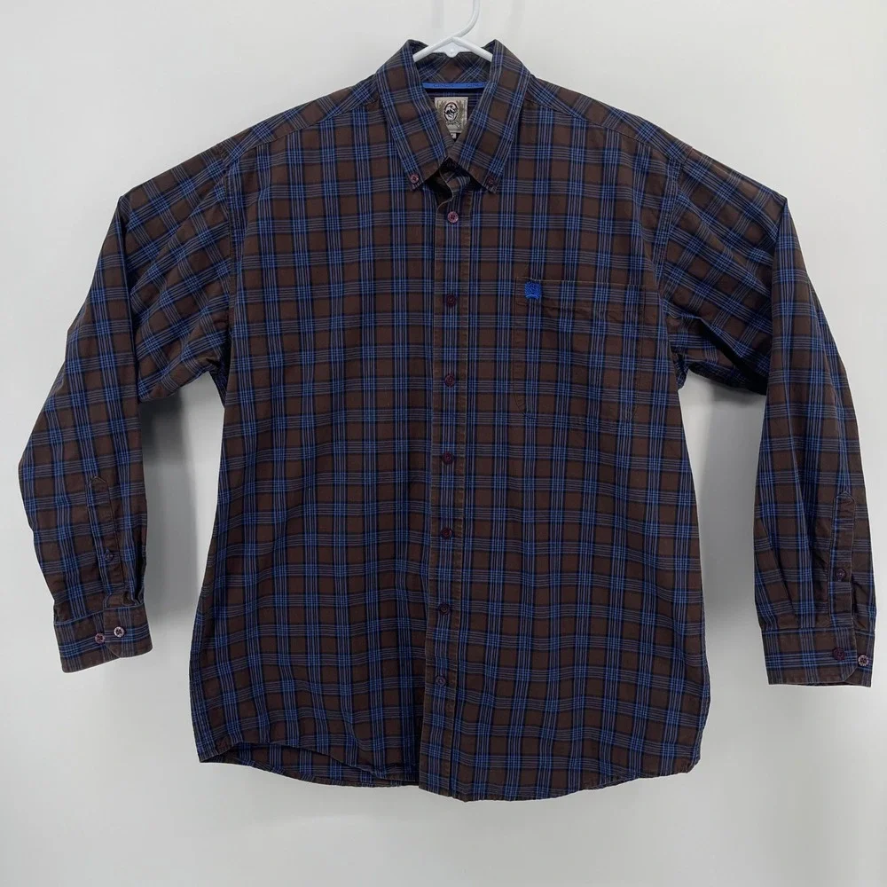 Cinch Button Down Shirt Mens M Brown Blue Plaid MTW1103151 Long Sleeve Pocket